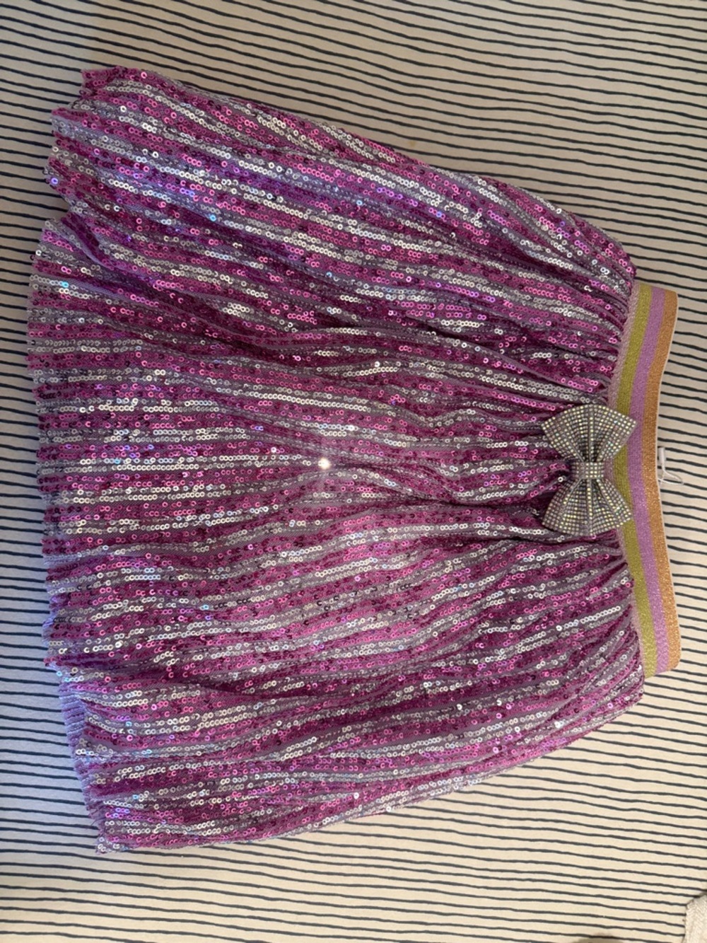 Girls Pink Sequin Skirt with Decorative Bow Waistband